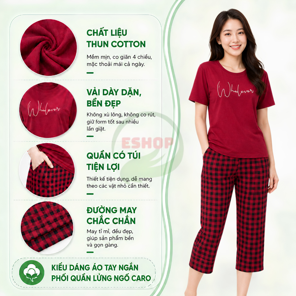 Đồ Bộ Nữ Bigsize 43-85kg Thun Cotton Quần Dài Mặc Nhà Ngủ Thể Thao Mùa Hè Dễ Thương ESHOP AD03