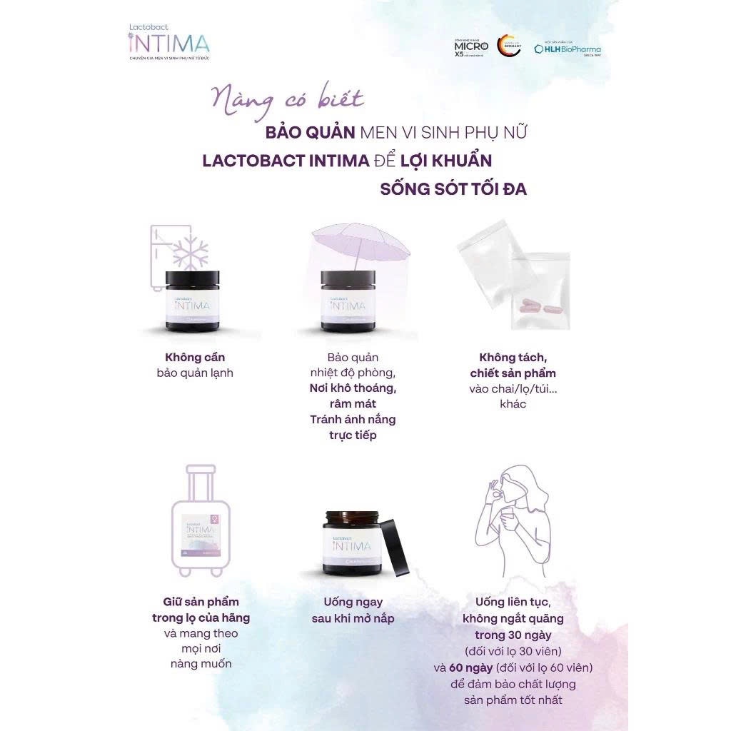Men vi sinh phụ nữ Lactobact Intima bổ sung lợi khuẩn, D-Mannose nhập khẩu Đức hộp 60 viên