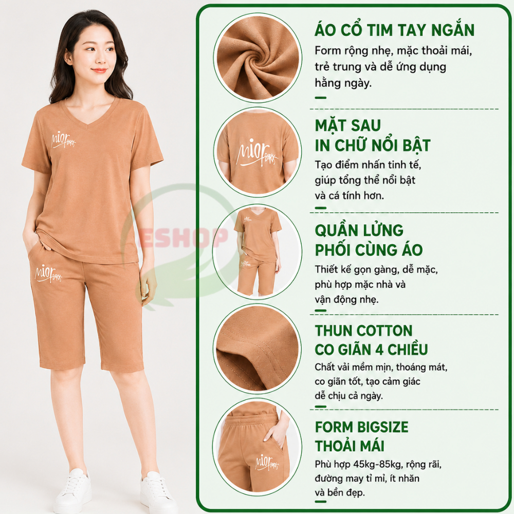 Đồ Bộ Nữ Đồ Bộ Mặc Nhà Bigsize Bộ Đồ Ngủ Nữ Quần Lửng Ngố Mặc Nhà ESHOP Đồ Mặc Nhà Trung Niên DB16