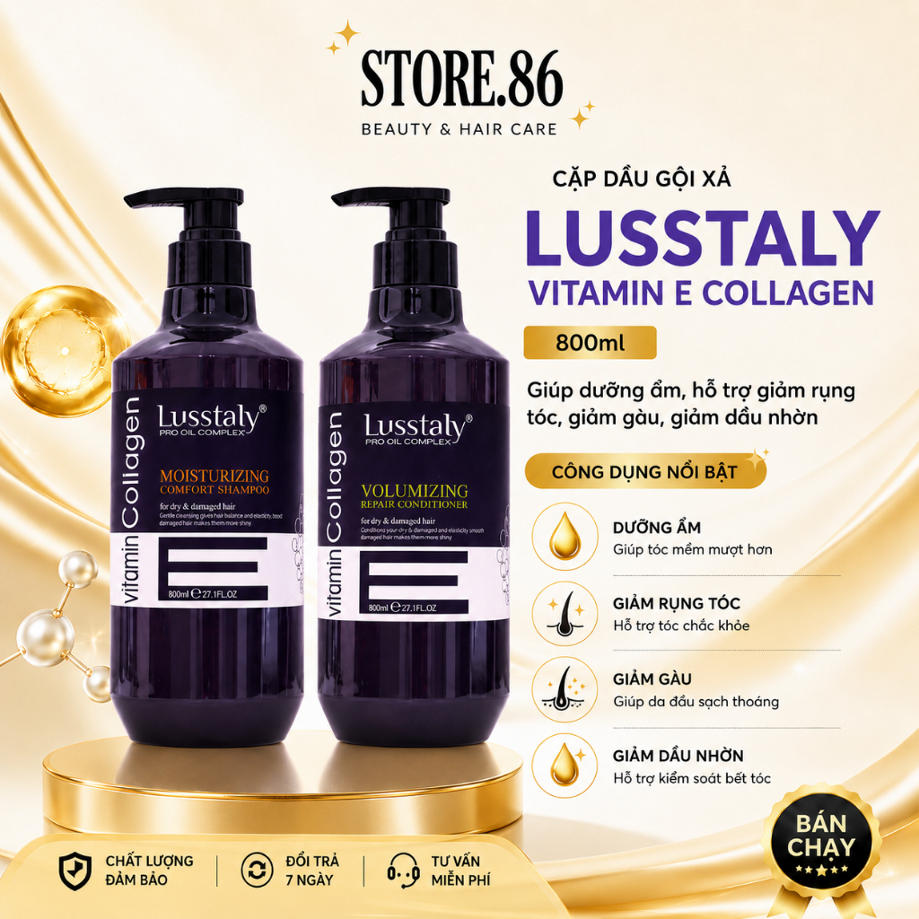 Dầu Gội Xả LUSSTALY Vitamin E | Mềm Mượt, Dễ Chải, Hương Thơm Dễ Chịu