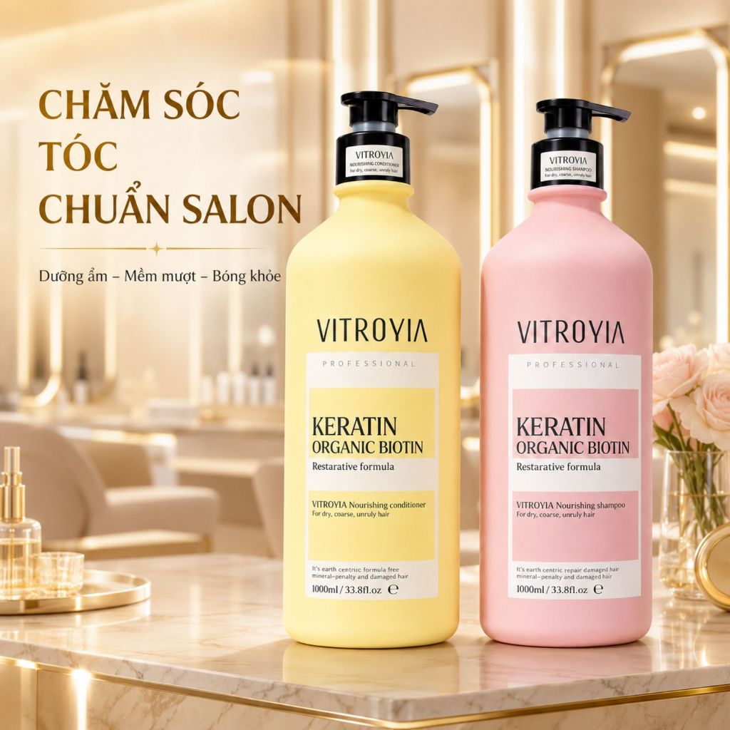 Combo Dầu Gội Xả VITROYIA REPAIRING | Dưỡng Ẩm Tóc Khô Xơ, Mềm Mượt Chuẩn Salon