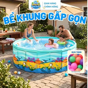 Bể Bơi Khung Gấp Gọn [Tặng 10 Bóng], Hồ Bơi Cho Bé Gấp Gọn Tròn Tại Nhà Tiện Lợi Gấp Lại