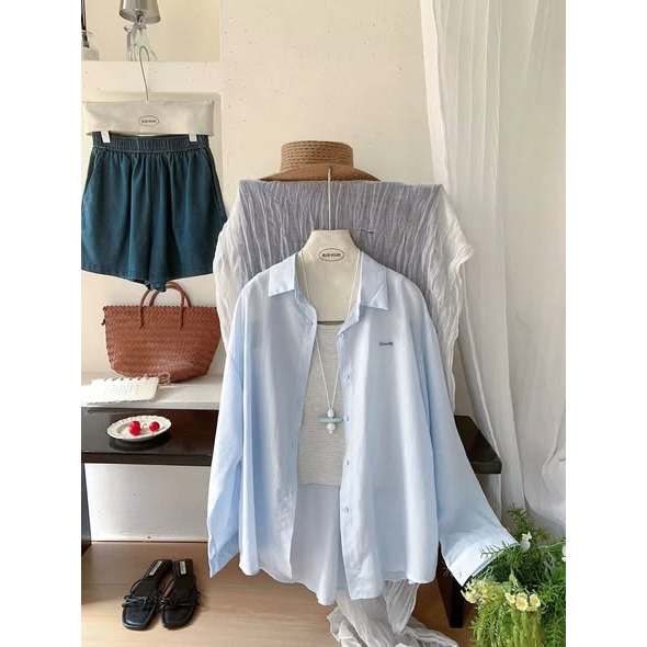 Áo sơ mi vol S6.18 Blue dt thêu chữ