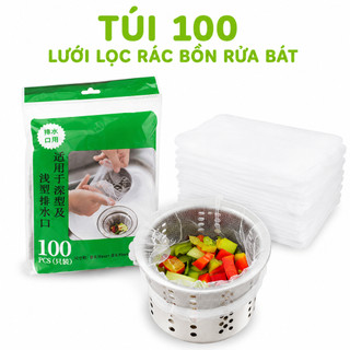 2 Túi Lưới Lọc Rác Bồn Rửa Chén Bát 100 Chiếc GD16 - Túi Lưới Chặn Rác Bồn Rửa Bát Tái Sử Dụng