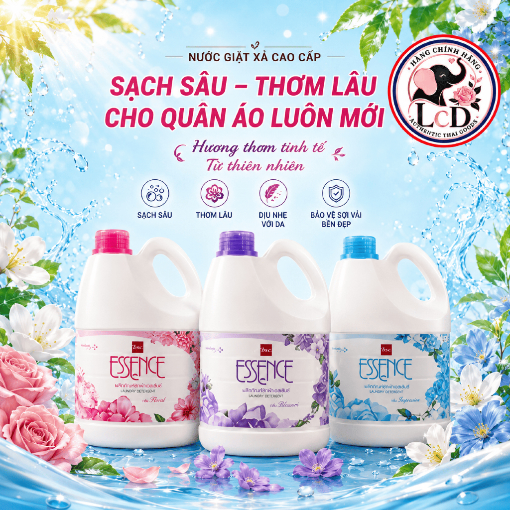 Nước Giặt Essence Thái Lan 3000ml Chính Hãng Nội Địa - Bản Lớn Siêu Lợi - Thơm Lâu Sạch Sâu Mềm Vải LcD STORE