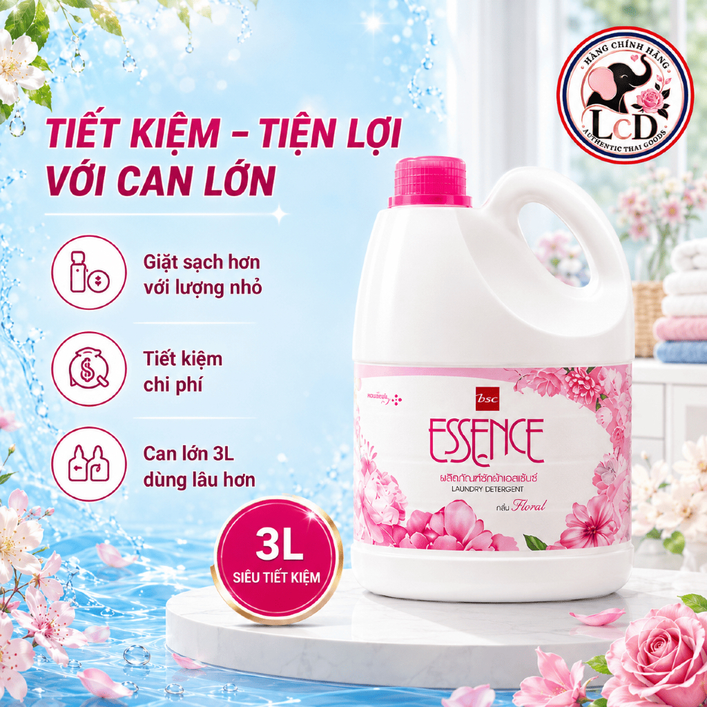 Nước Giặt Essence Thái Lan 3000ml Chính Hãng Nội Địa - Bản Lớn Siêu Lợi - Thơm Lâu Sạch Sâu Mềm Vải LcD STORE