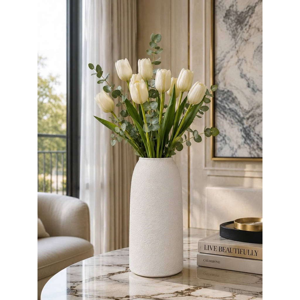 Bình Hoa Men Sôi Trắng Gốm Sứ Bát Tràng - Lọ Hoa Decor