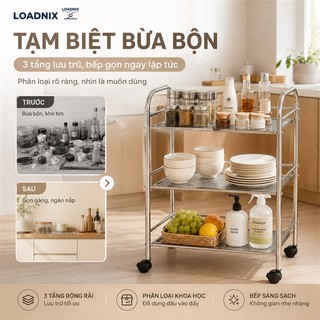 LOADNIX Kệ xe đẩy Inox Cao Cấp Xe đẩy đựng đồ Nhà Bếp Đa Năng Chống Gỉ Sét Chịu Lực Tốt Dễ Di Chuyển