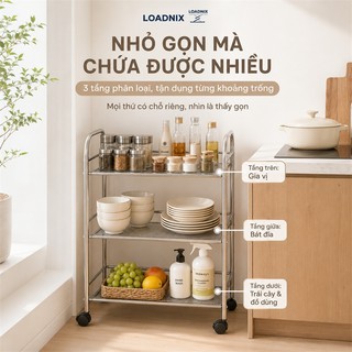 LOADNIX Kệ xe đẩy Inox Cao Cấp Xe đẩy đựng đồ Nhà Bếp Đa Năng Chống Gỉ Sét Chịu Lực Tốt Dễ Di Chuyển