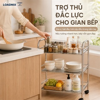 LOADNIX Kệ xe đẩy Inox Cao Cấp Xe đẩy đựng đồ Nhà Bếp Đa Năng Chống Gỉ Sét Chịu Lực Tốt Dễ Di Chuyển
