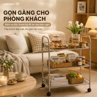 LOADNIX Kệ xe đẩy Inox Cao Cấp Xe đẩy đựng đồ Nhà Bếp Đa Năng Chống Gỉ Sét Chịu Lực Tốt Dễ Di Chuyển