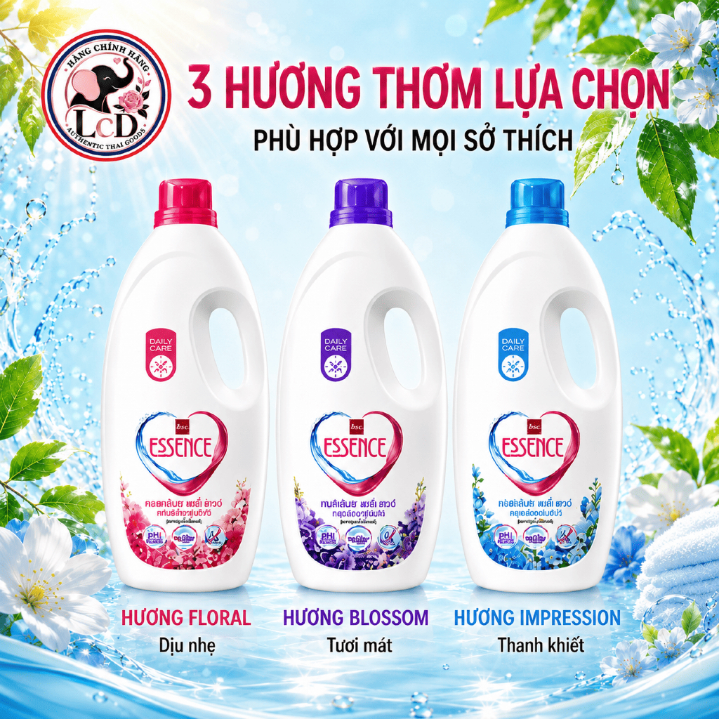Chai Nước Giặt Essence 1900ml Thái Lan Nội Địa Chính Hãng - Thơm Lâu, Mềm Vải