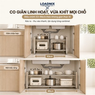 LOADNIX Kệ Gầm Bếp Bồn Rửa inox Chiều dài có thể điều chỉnh từ 53-88cm Kệ Để Đồ Nhà Bếp Đa Năng
