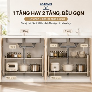 LOADNIX Kệ Gầm Bếp Bồn Rửa inox Chiều dài có thể điều chỉnh từ 53-88cm Kệ Để Đồ Nhà Bếp Đa Năng