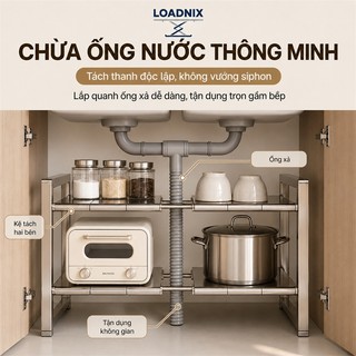 LOADNIX Kệ Gầm Bếp Bồn Rửa inox Chiều dài có thể điều chỉnh từ 53-88cm Kệ Để Đồ Nhà Bếp Đa Năng