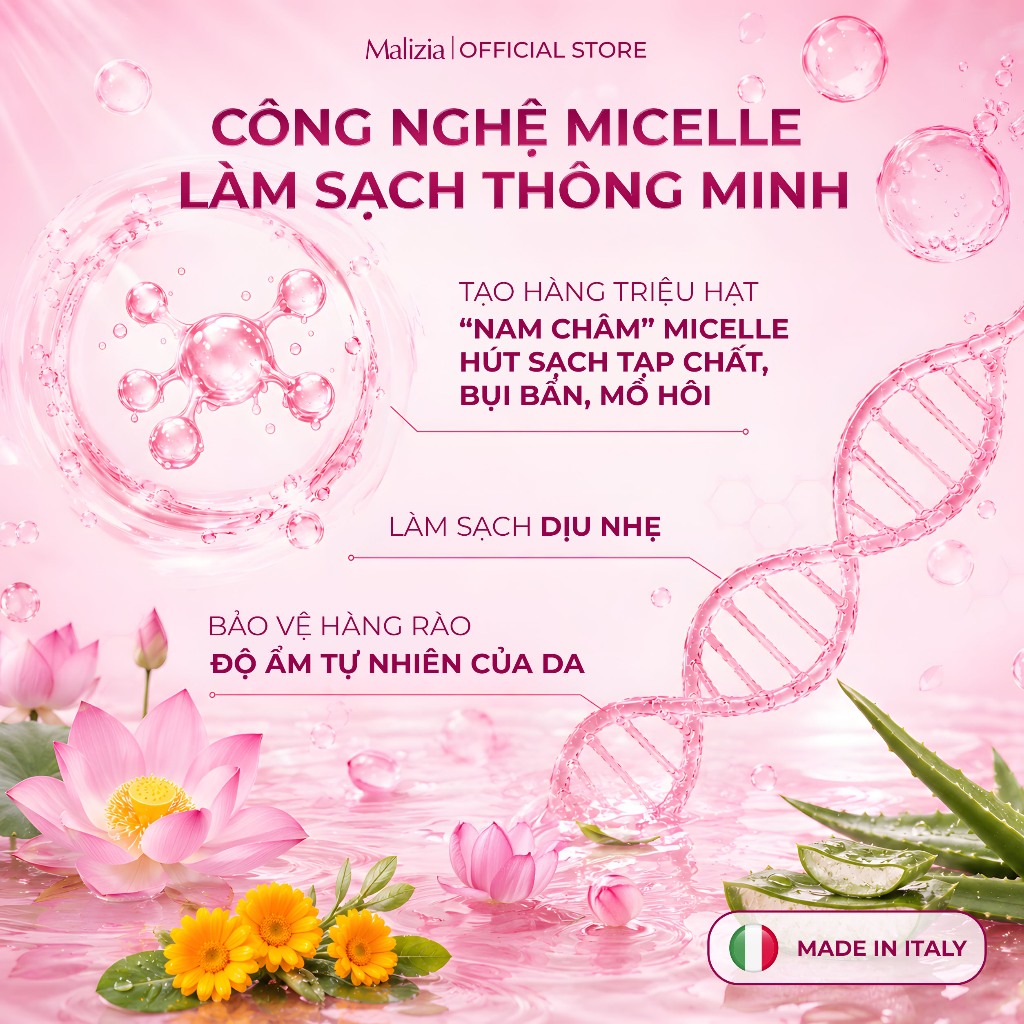 Dung Dịch Vệ Sinh Phụ Nữ Malizia Detergente Intimo Calendula 200ml Hương Cúc Hoa Sen Dịu Nhẹ Dưỡng Ẩm Làm Dịu Cho Phụ Nữ