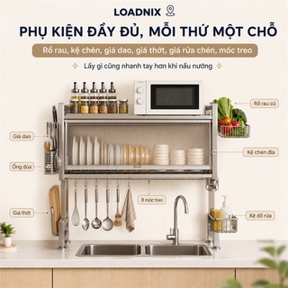 LOADNIX Kệ Để Chén Đĩa Cao Cấp Inox 304 Có Nắp Đậy Kệ úp chén inox Dùng Lâu Kệ để chén bát Trên Bồn Rửa Bát
