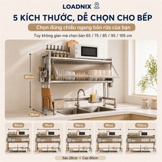 LOADNIX Kệ Để Chén Đĩa Cao Cấp Inox 304 Có Nắp Đậy Kệ úp chén inox Dùng Lâu Kệ để chén bát Trên Bồn Rửa Bát