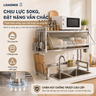 LOADNIX Kệ Để Chén Đĩa Cao Cấp Inox 304 Có Nắp Đậy Kệ úp chén inox Dùng Lâu Kệ để chén bát Trên Bồn Rửa Bát
