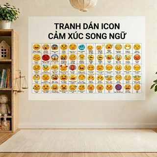 TRANH DECAL ICON CẢM XÚC SONG NGỮ ANH VIỆT Dán Tường Cửa Sổ Vàng