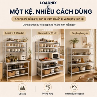 LOADNIX Kệ Để Đồ Nhà Bếp Inox 304 Cao Cấp Bền Bỉ Bàn Inox An toàn thực phẩm Chịu lực siêu tốt