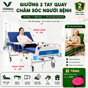 Giường Y Tế 2 Tay Quay Nâng Lưng Nâng Chân - Giường Bệnh Đa Năng Cho Người Già, Tai Biến (BẢO HÀNH 2 NĂM)