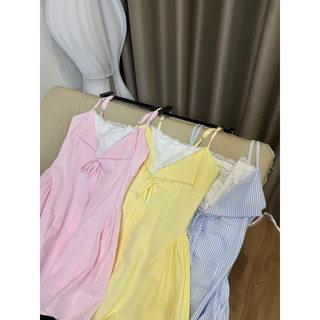 (S - 94) [GIÁ MỞ BÁN] Set đồ đôi nam nữ couple váy 2 dây kẻ sọc phối ren và áo sơmi nam tay dài( không quần),đồ mùa hè