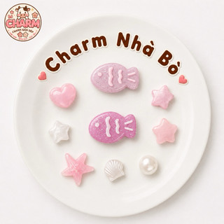 Bộ 10 charm CÁ HỒNG - sẵn đế, charm nhựa cứng gắn dép sục, túi xách, phụ kiện dễ thương