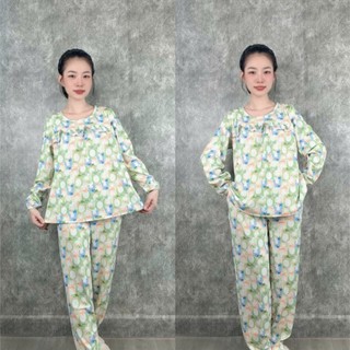 [MS03]Bộ Thun Tăm nữ , đồ bộ nữ dáng babydoll Phối Viền Bèo Trước Ngực Tay Dài Quần Quần Dáng Baggy In Hoạ Tiết Dễ Thươn