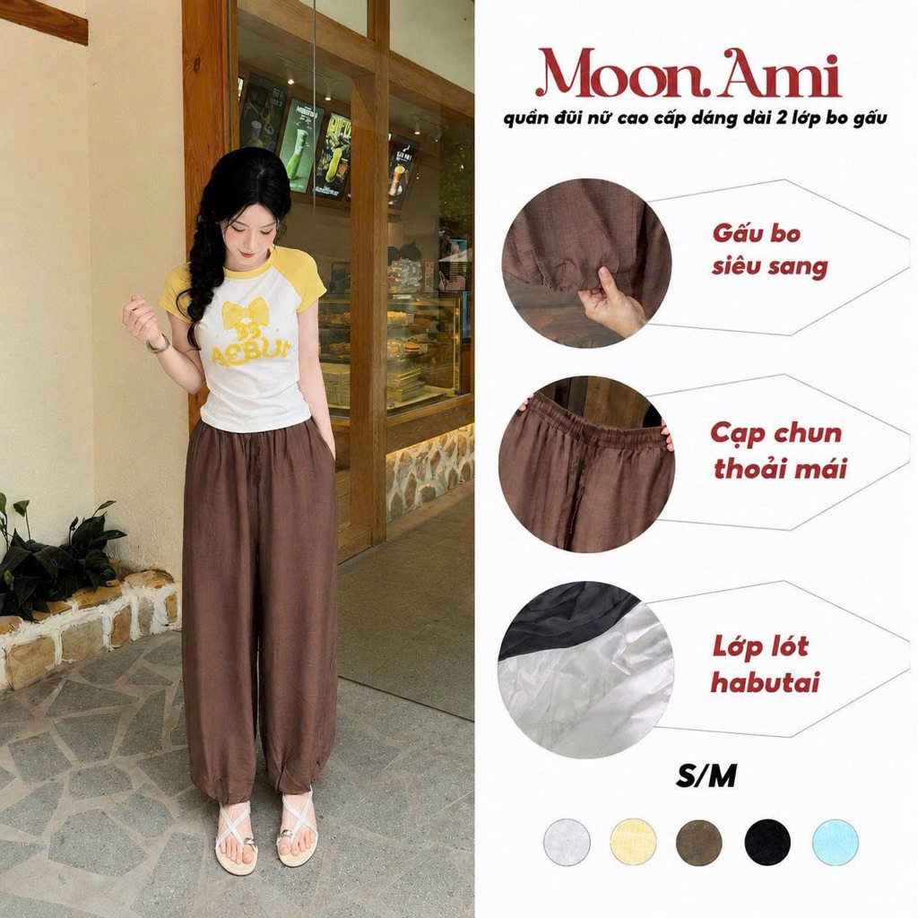 Quần đũi nữ cao cấp Moon Ami dáng dài 2 lớp bo gấu
