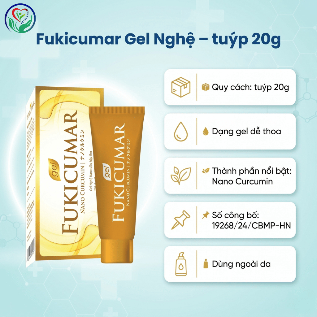 Fukicumar Gel Nghệ Nano Curcumin 20g gel chấm mụn, hỗ trợ mờ thâm sau mụn