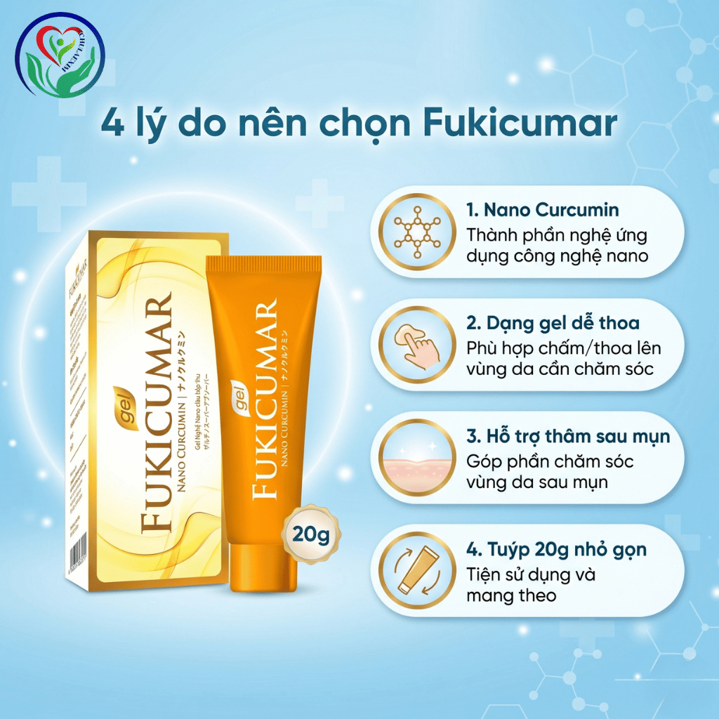 Fukicumar Gel Nghệ Nano Curcumin 20g gel chấm mụn, hỗ trợ mờ thâm sau mụn