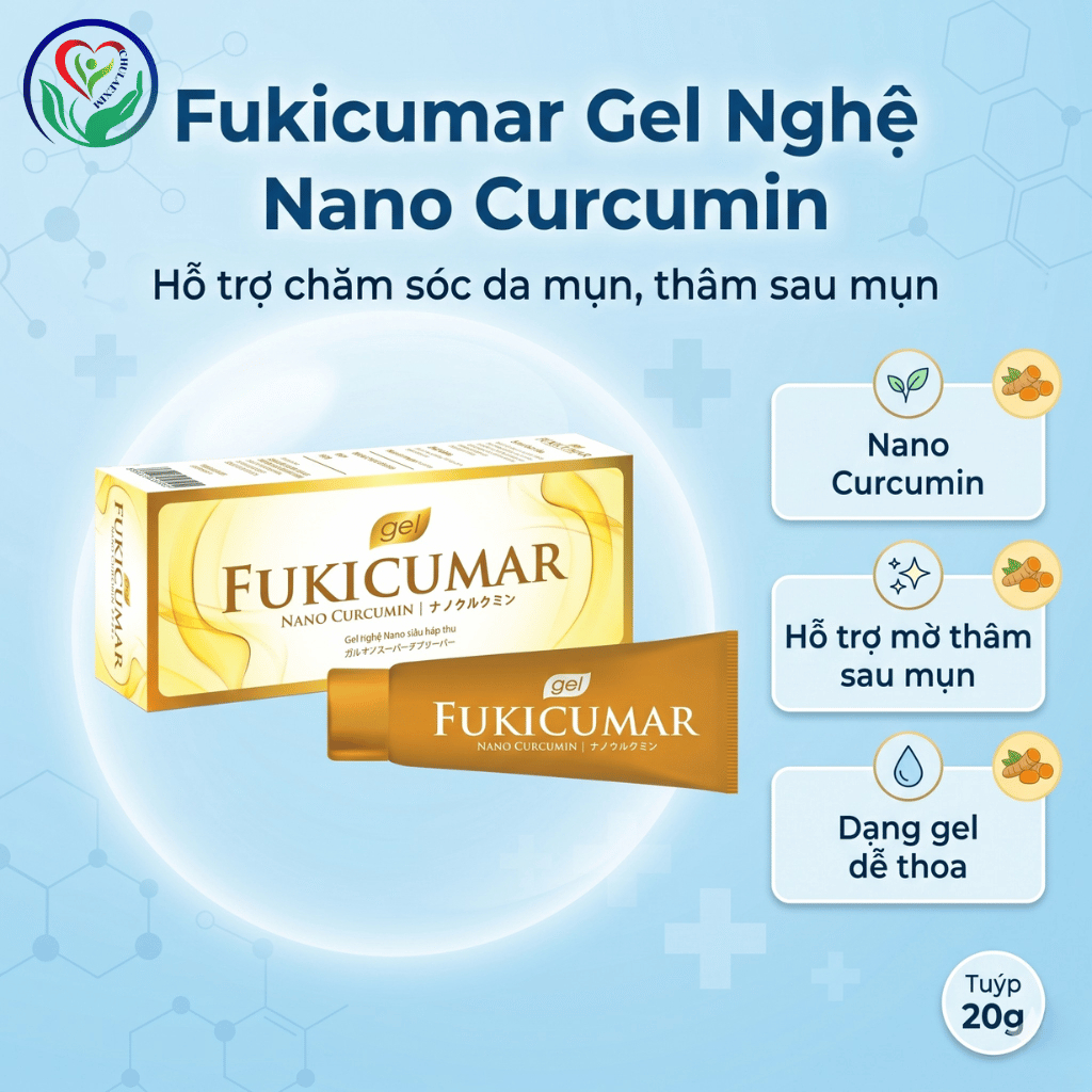 Fukicumar Gel Nghệ Nano Curcumin 20g gel chấm mụn, hỗ trợ mờ thâm sau mụn