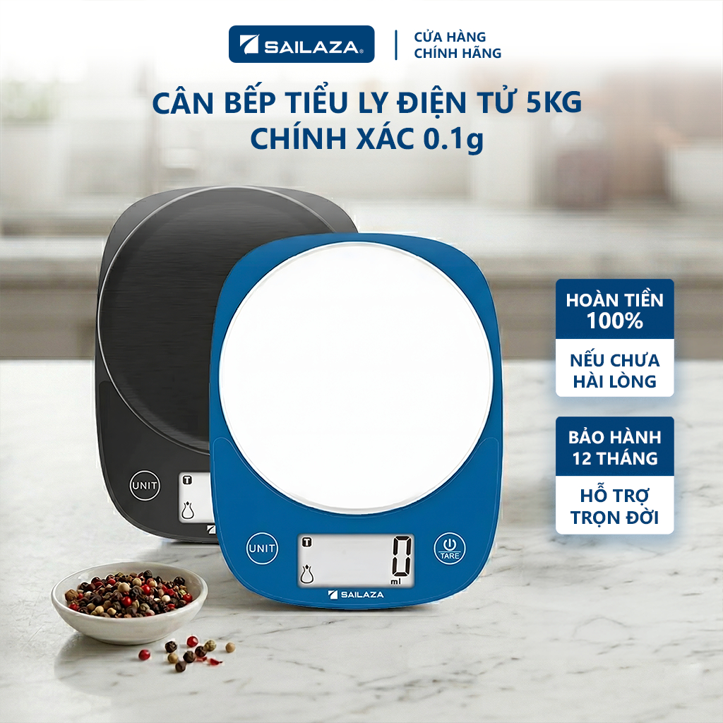 Cân tiểu ly điện tử, cân nhà bếp chính hãng Sailaza độ chính xác 0.1g kèm pin SA- 1221