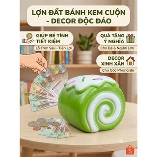 Lợn/Heo đất tiết kiệm mẫu BÁNH KEM CUỘN thạch cao 3D lỗ tròn siêu đáng yêu cho bé lựa chọn