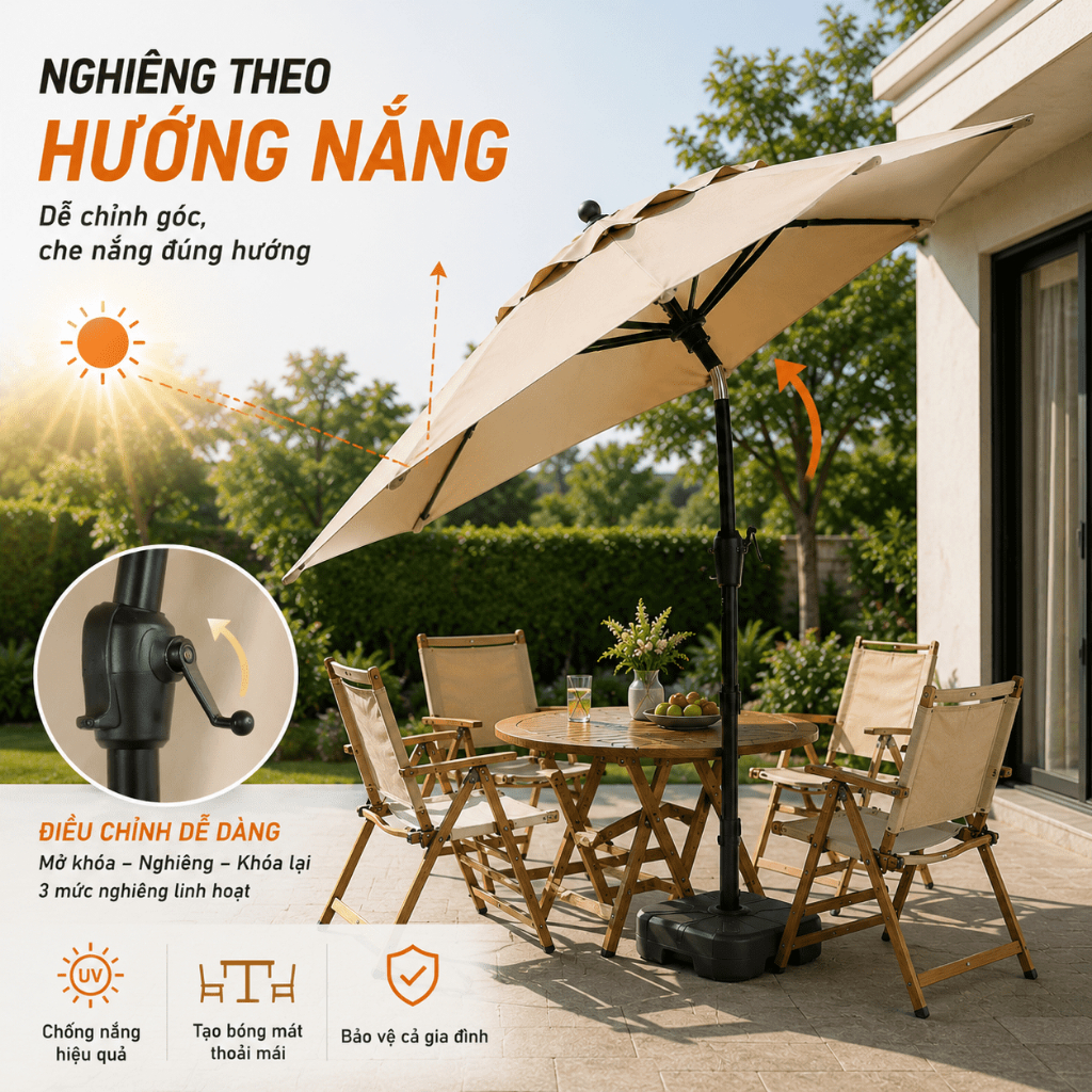 Ô dù sân vườn 2.7M, ô dù che nắng lớn cho sân vườn Ô dù cho nhà cung cấp/sân rộng/quán cà phê, có thể nghiêng