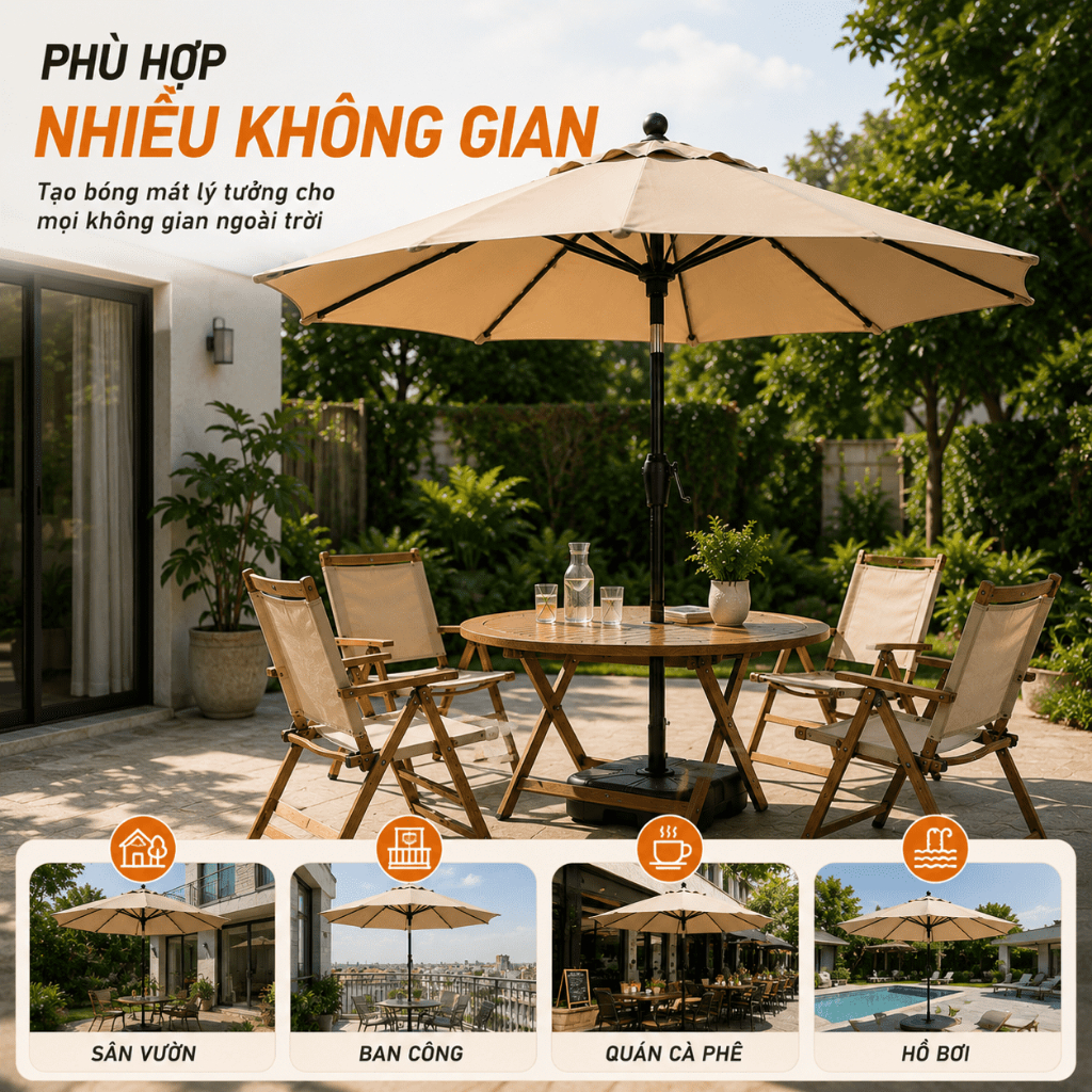 Ô dù sân vườn 2.7M, ô dù che nắng lớn cho sân vườn Ô dù cho nhà cung cấp/sân rộng/quán cà phê, có thể nghiêng