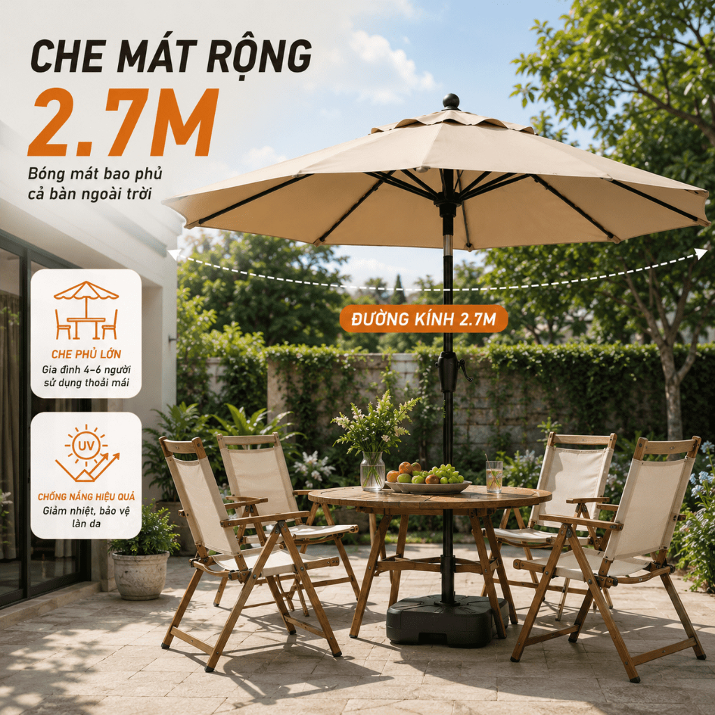 Ô dù sân vườn 2.7M, ô dù che nắng lớn cho sân vườn Ô dù cho nhà cung cấp/sân rộng/quán cà phê, có thể nghiêng