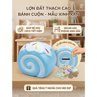 Lợn/Heo đất tiết kiệm mẫu BÁNH KEM CUỘN thạch cao 3D lỗ tròn siêu đáng yêu cho bé lựa chọn
