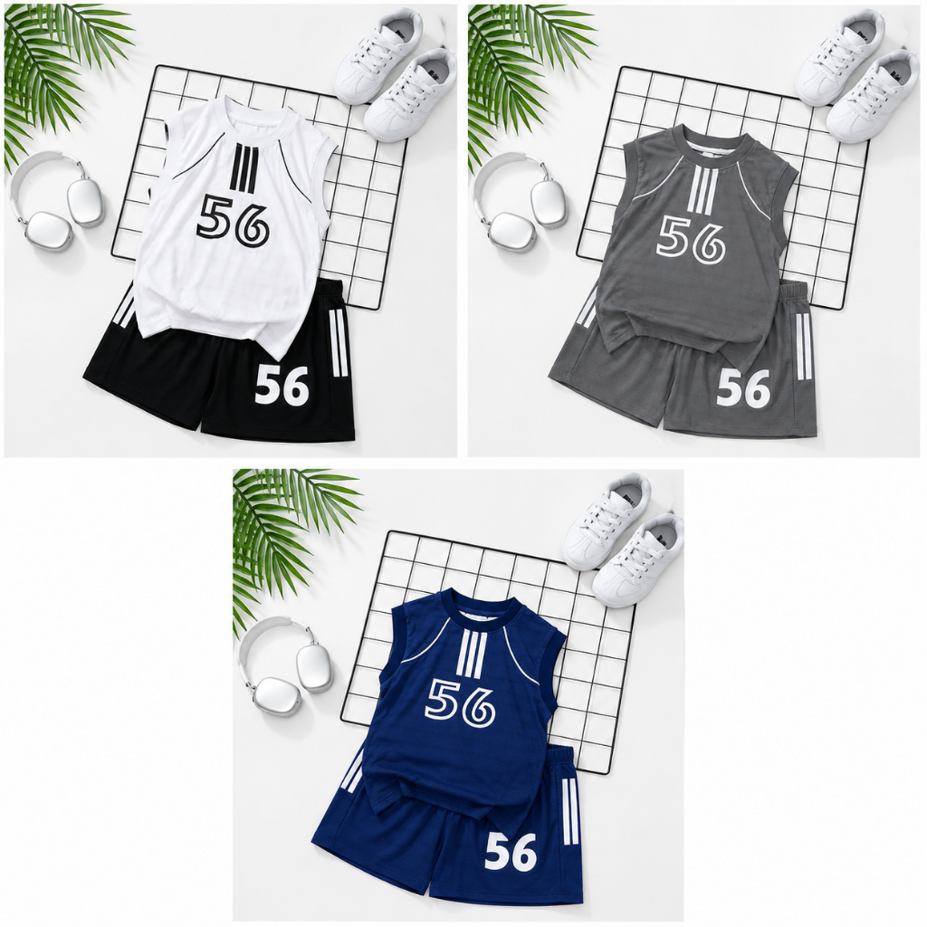 Bộ Thể Thao Sát Nách 56 Cho Bé Trai Từ 17-60kg, Chất Mát Lạnh Thoáng Khí, Co Giãn 4 Chiều, Áo Ba Lỗ Quần Short Năng Động