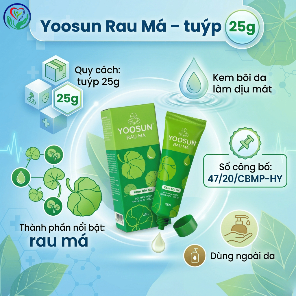 Yoosun Rau Má 25g kem bôi da rau má làm dịu da, hỗ trợ mẩn ngứa, côn trùng cắn, rôm sảy
