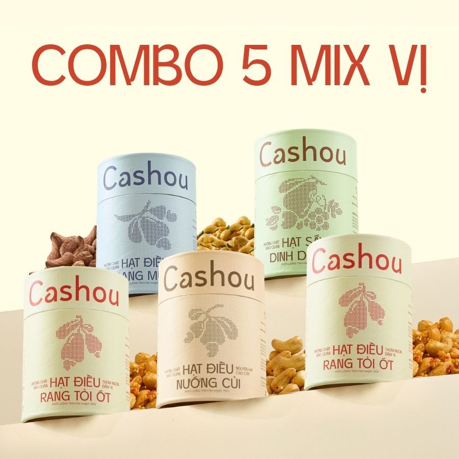 Combo 5 Hộp Hạt Điều Cashou (100g/Hộp) | Điều Rang Mix Vị Giòn Bùi, Ăn Healthy, Snack Tiện Lợi