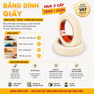 (MUA 3 CÂY TẶNG 1) Băng keo-Băng dính giấy viết tên ghi chú chặn màu sơn vẽ khổ 5cm/2cm/1cm/