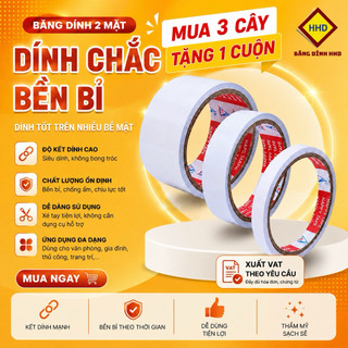 (MUA 3 CÂY TẶNG 1)1 Cây Băng keo-Băng dính 2 mặt trắng, keo siêu dính, loại 5mm, 1cm, 2cm, 5cm