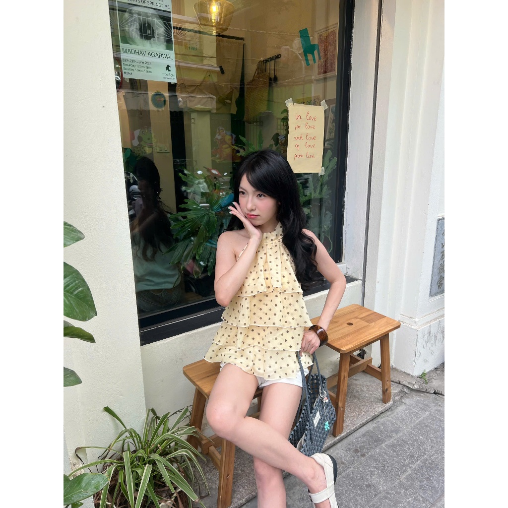 Sẵn Hoả tốc | Elora Top (TSW) Áo cổ yếm bèo tầng chấm bi Nữ the.sweaterweather