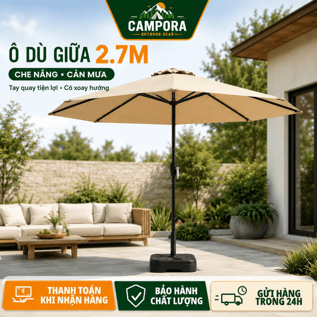 Ô dù sân vườn 2.7M, ô dù che nắng lớn cho sân vườn Ô dù cho nhà cung cấp/sân rộng/quán cà phê, có thể nghiêng