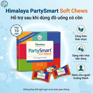 Himalaya PartySmart Soft Chews 2 viên kẹo nhai hỗ trợ giảm khó chịu sau khi dùng rượu bia