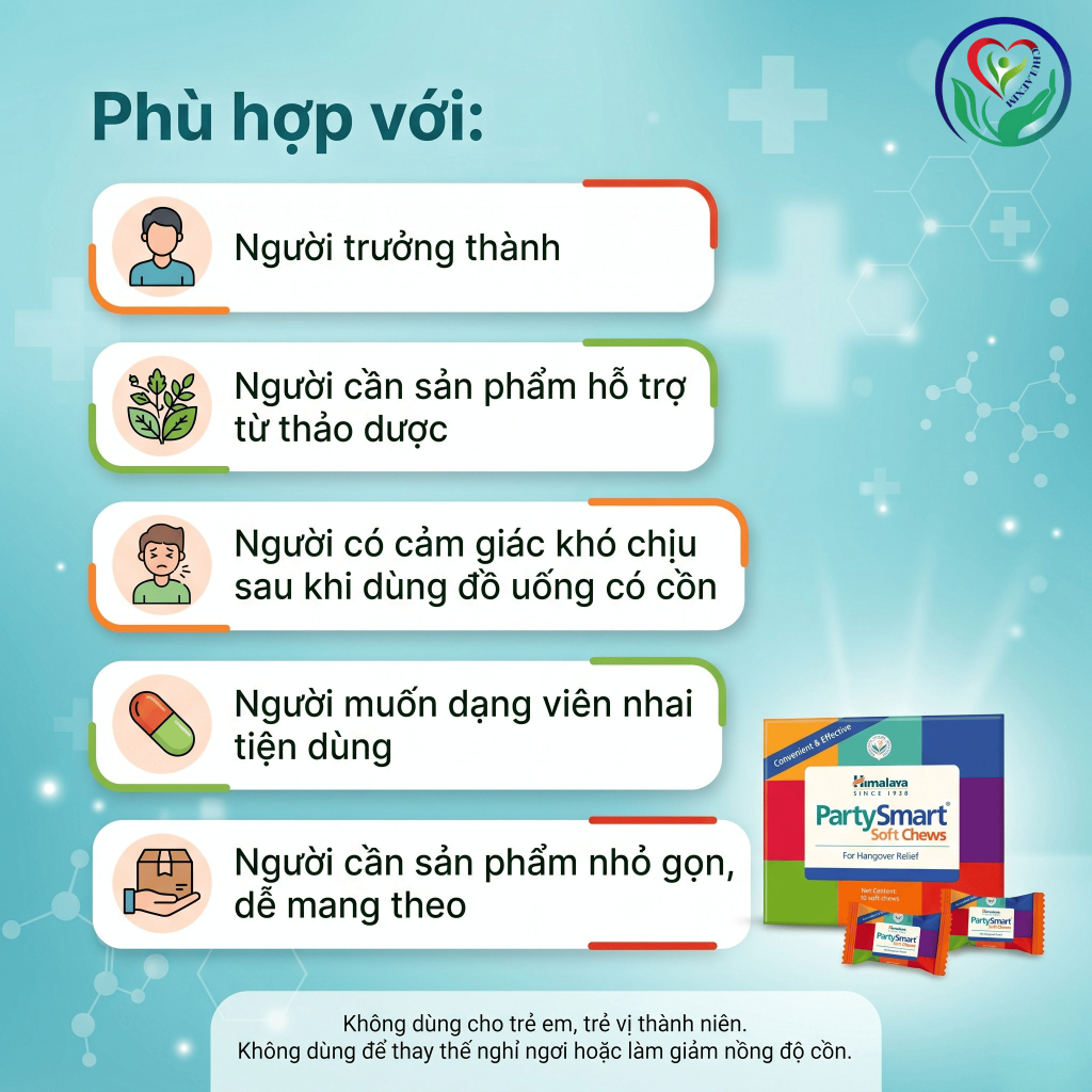 Himalaya PartySmart Soft Chews 2 viên kẹo nhai hỗ trợ giảm khó chịu sau khi dùng rượu bia