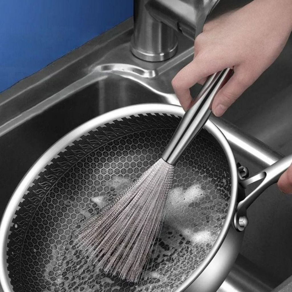 Chổi cọ rửa xoong nồi inox ALOHOME – Bàn chải cọ rửa nhà bếp cán dài, inox không gỉ sét