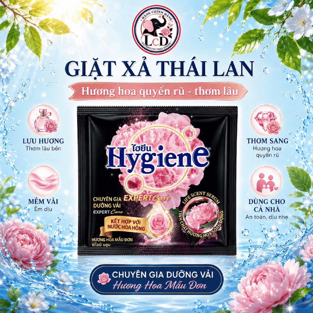 1 GÓI NƯỚC XẢ VẢI GÓI HYGIENE EXPERT CARE 20ML - Giảm nhăn quần áo – Lưu hương thơm mát dài lâu - Tiện ích | LcD STO